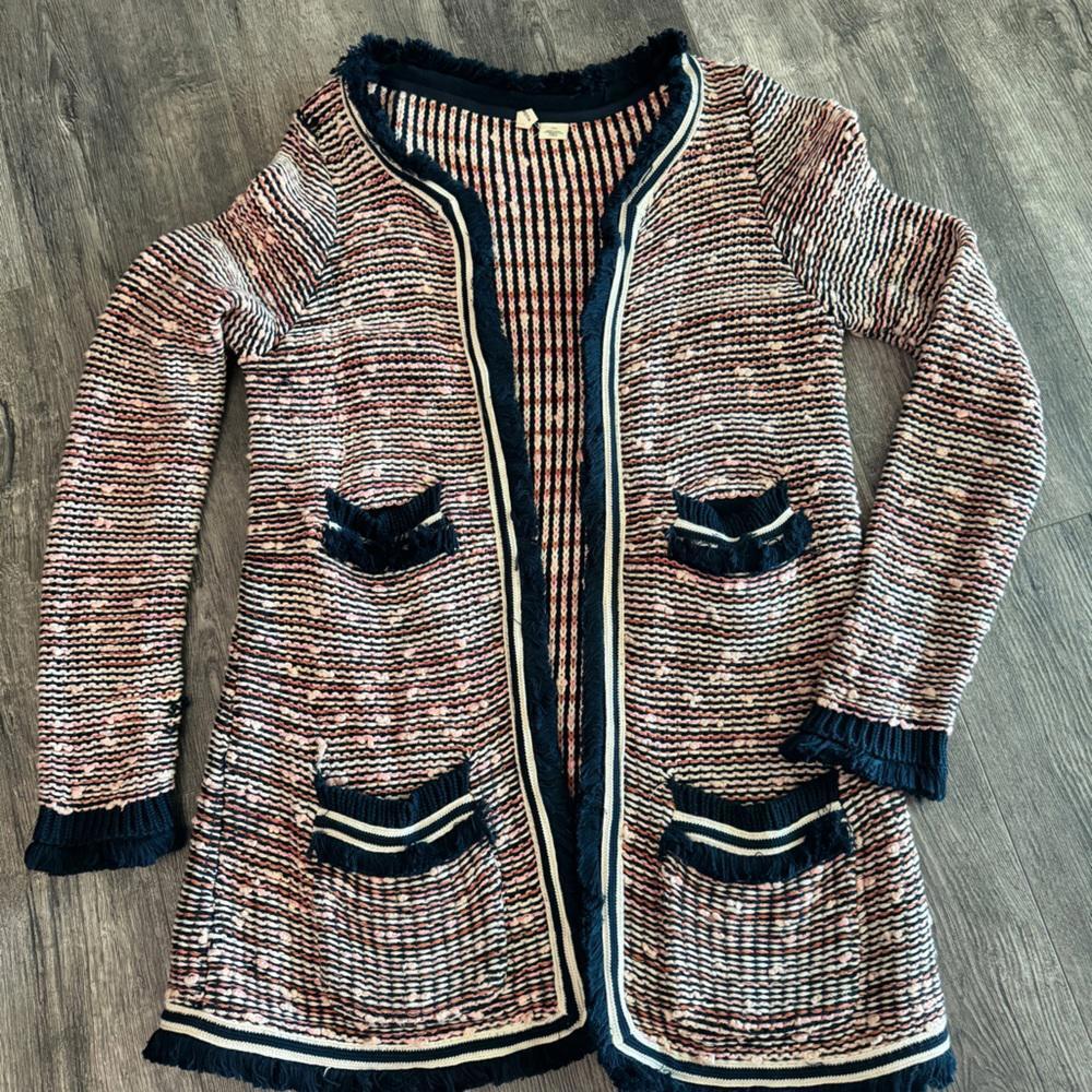 Chic Striped Knit Long Cardigan with Pockets